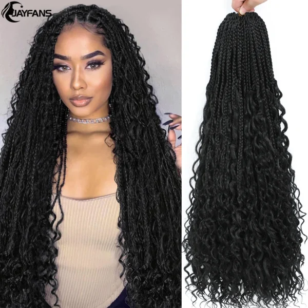 Jayfans 1- 8 Packs Ombre Bohemian Box Braids Crochet Hair With Curly Ends 14 18 24 Inch Synthetic Goddess Braids Hair Extensions