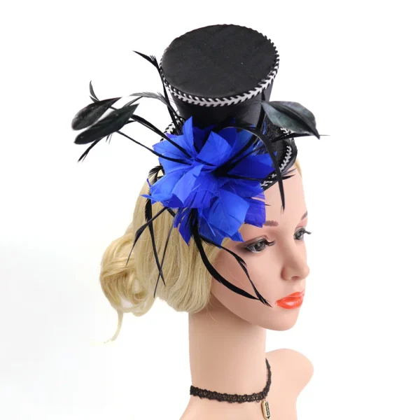 Wedding Bridal Mini Top Hat 20s  Feather Fascinator with Clips Headpieces - Image 5