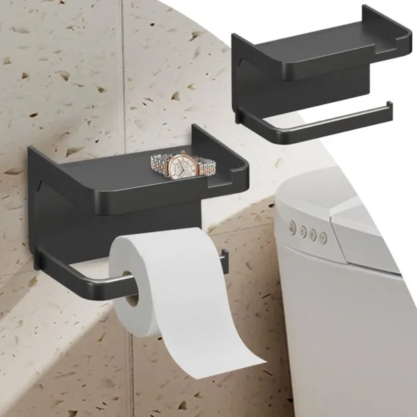 Wall-Mounted Toilet Paper Holder with Storage Shelf Waterproof Bathroom Tissue Rack with Phone Holder for Bathroom Accessories