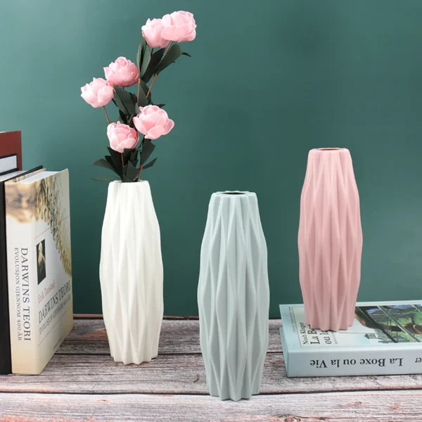 Flower Vase Decoration Home Plastic Vase White Imitation Ceramic Flower Pot - Image 3