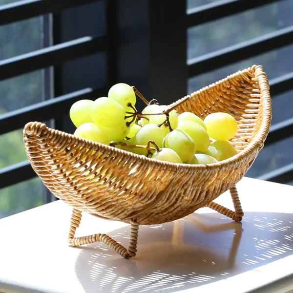 European Light Luxury Wind Fruit Plate Plastic Rattan Creative Living Room Coffee Table Basket Household Afternoon Snack Plate - Image 4