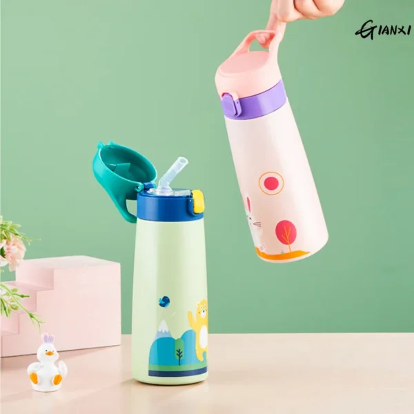 GIANXI Kids Stainless Steel Straw Thermos Mug With Case Cartoon Leak-Proof Vacuum Flask Children Thermal Water Bottle Thermocup - Image 6