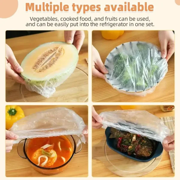 50/100/200pcs Disposable Food Cover Food Grade Fresh-keeping Plastic Bags Vegetable Fruit Bowl Cover Kitchen Storage Accessories - Image 2