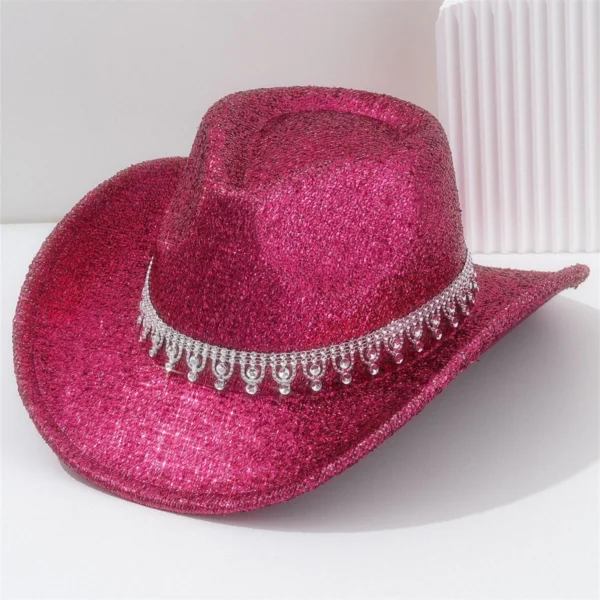 A Lady Western cowboy hat with Rhinestone ribbons sparkled silver jazz hat of all seasons for men to party in retro felt hats - Image 4