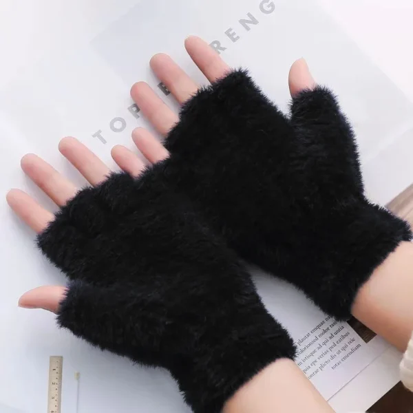 Women Men Half Finger Winter Imitation Mink Cashmere Gloves Touch Screen Writing Woolen Warm Mittens For Driving Outdoor Sports - Image 5