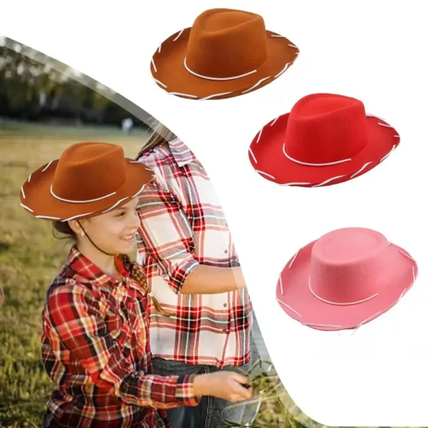 Children Brown Red Felt Woody Cowboy Hat Adjustable Western Big Brimmed Cowboy - Image 3