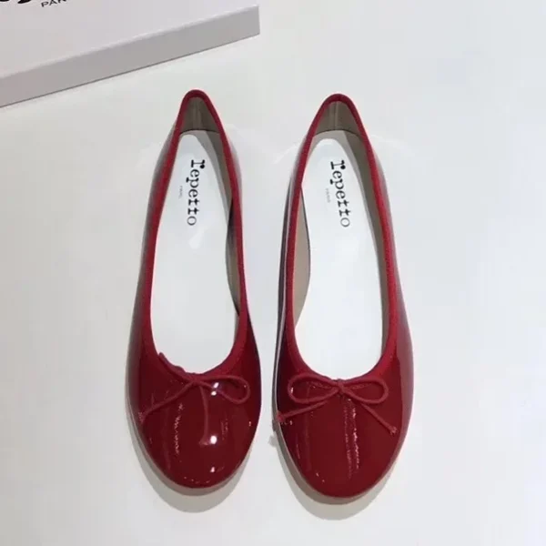 French Vintage Single Round Head Ballet Slippers Low Heel Shallow Sole Patent Leather Small Red Shoes Summer Women's Flats - Image 4