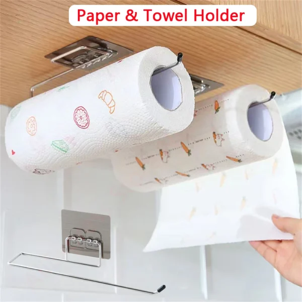 Hanging Paper Roll Towel Holder Bathroom Toilet Storage Stand Kitchen Organizer Napkin Rack Stainless Steel Adhesive Wall Mount - Image 5