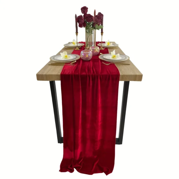 1pc Luxurious Velvet Table Runner, WeddingReception Decorations, Soft Table Linen Overlay, WeddingTable Runner Room Decor - Image 3