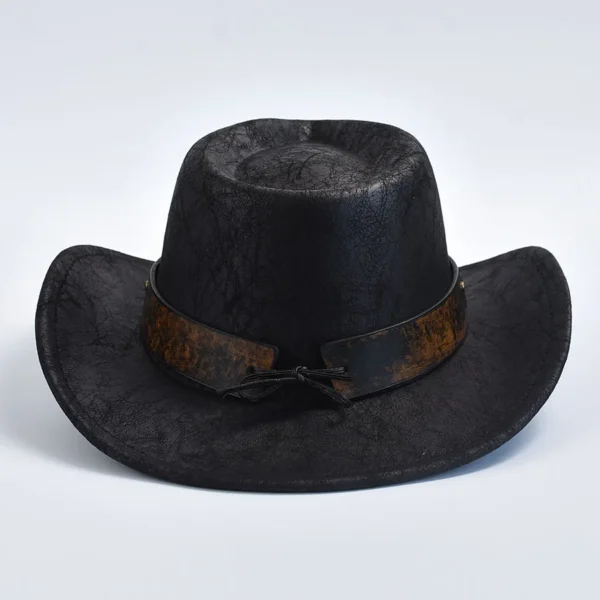 Men Women Western Cowboy Hats Faux Leather Vintage Gentleman Cowgirl Jazz Hats Sombrero Hombre - Image 5