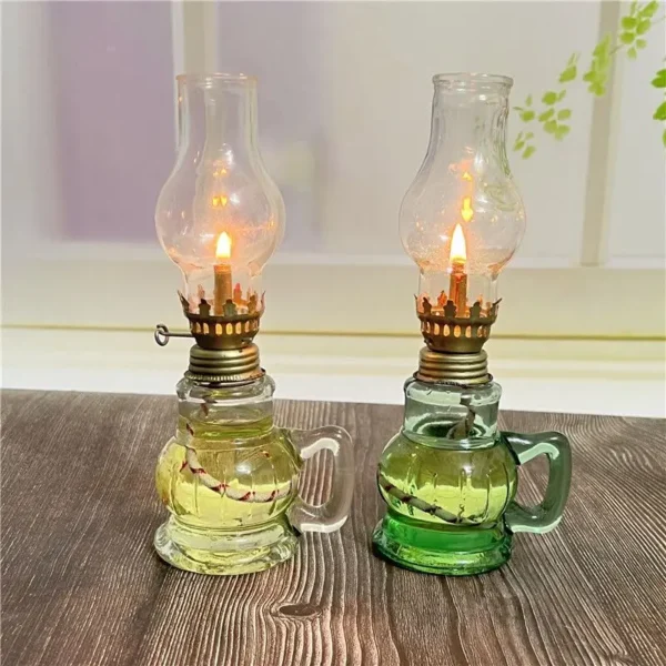 1Pcs Mini Chamber Desktop Glass Oil Fire Fly Decorative Birthday Lamp holder With Lampshade Lighting Kerosene Lantern Candle