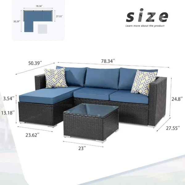 Furniture Sets, All-Weather Rattan Outdoor Sectional Sofa with Tea Table and Cushions Upgrade Wicker Patio - Image 4