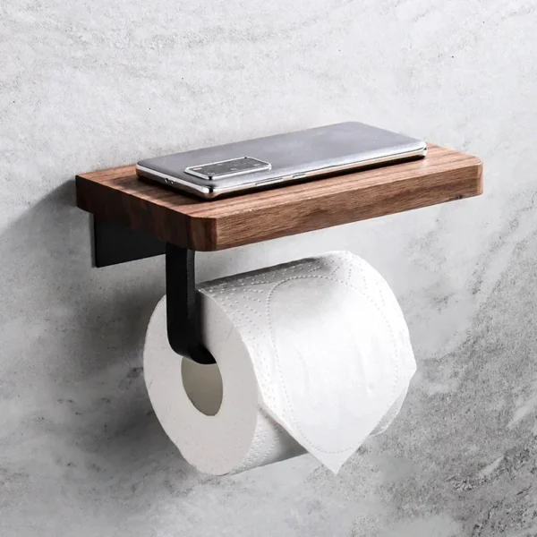 Wooden Toilet Paper Holder Bathroom Wall Mount WC Paper Phone Holder Shelf Storage Towel Roll Shelf Accessories - Image 5