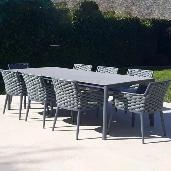 Outdoor Table and Chairs Nordic Courtyard Garden Furniture Set Home Villa Patio Outdoor Furniture Rattan Dining Table and Chairs - Image 2