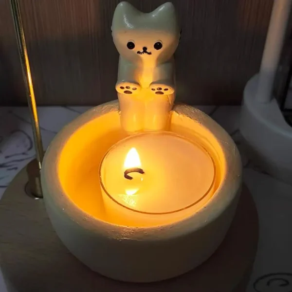 Cartoon Kitten Candle Holder Grilled Cat Aromatherapy Candle Holder For Home Bedroom Living Room Cute Mini Desktop Decorations - Image 2