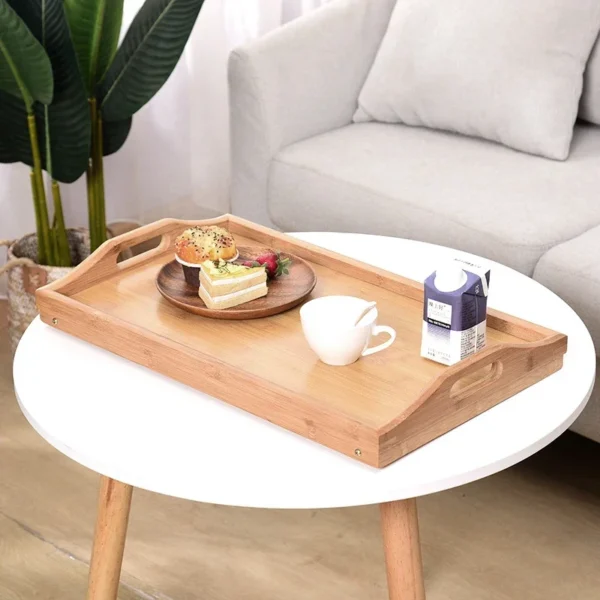 Bamboo Bed Tray Table with Folding Legs Handle Foldable Serving Laptop Tray Snack Tray Breakfast Tray Bed Table Drawing Table - Image 3