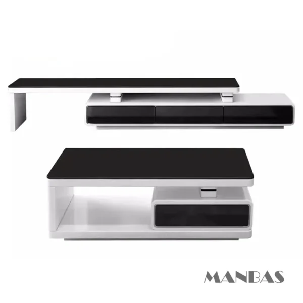 MINGDIBAO Modern  Shiny White / Black TV Stand & Smart Coffee Table, TV Cabinet & Center Table for Living Room Home Furniture - Image 3