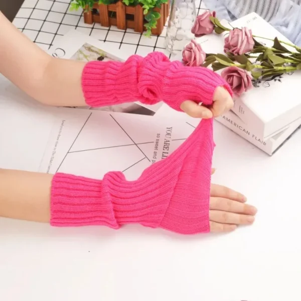 30cm Fingerless Gloves Women Winter Warm Arm Sleeve Knitted Arm Warmer Fine Mitten Casual Soft Goth Clothes Punk Gothic Gloves - Image 5