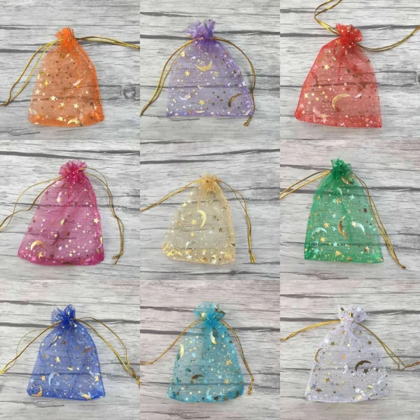 50PCS Moon Stars Drawstring Organza Bags Jewelry Gift Bags Pouches Gold Star Organza Favor Pouches for Christmas Wedding - Image 2