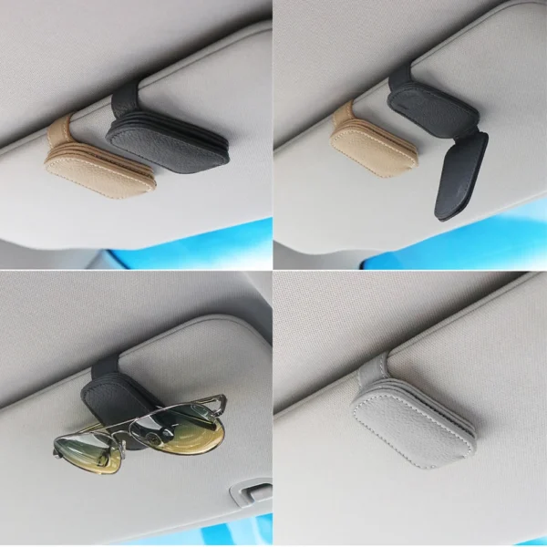 Car Sun Visor Sunglasses Clip Magnetic Cowhide Glasses Case Holder Ticket Card Holder Car Interior Accessories - Image 2