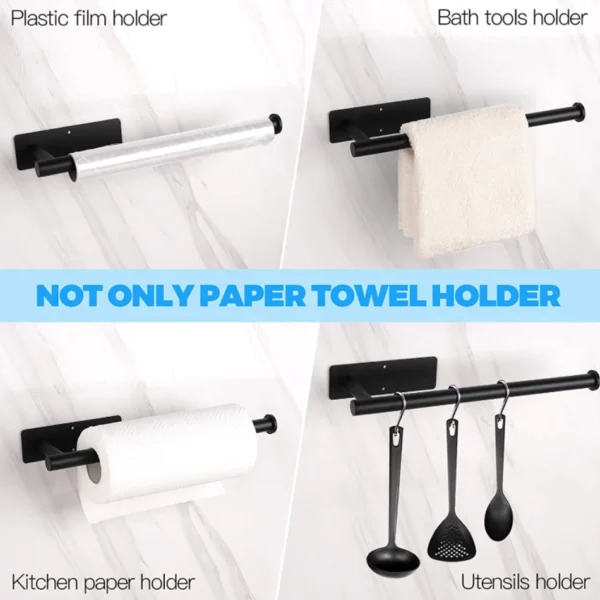 Adhesive Toilet Paper Holder 304 Stainless Steel Brushed Gold Paper Towel Roll Rack Black Bathroom Kitchen Long Tissue Hanger - Image 2