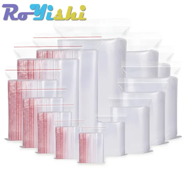 100 Pcs/Pack 5-12 Wire Self Seal Clear Plastic Poly Resealable Ziplock Bags Food Storage Fresh Package Reclosable Multi Size