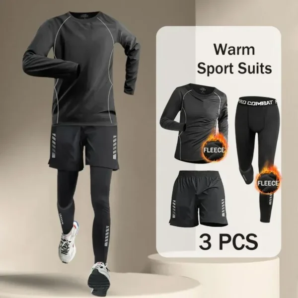 Winter Men's Outdoor Running Sets 2-5 PCS Fitness Morning Jogging Sports Quick-Dry Windproof Cycling Training Joggers Tracksuit - Image 3