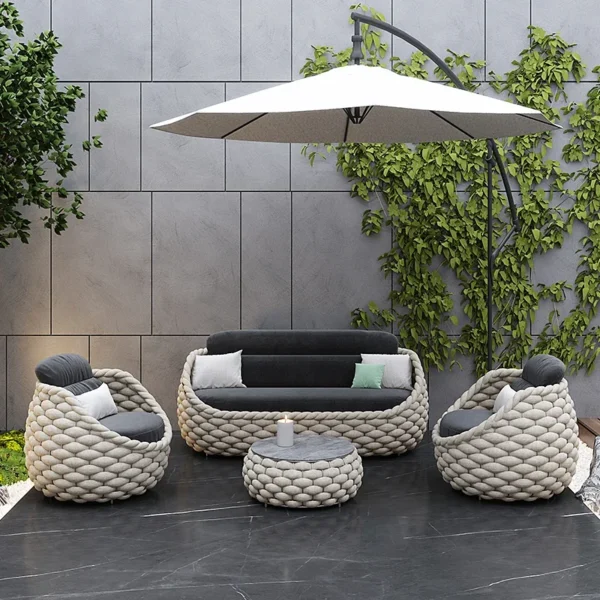 Fulin Modern luxury design aluminum outdoor furniture set outdoor lounge furniture, wicker outdoor furniture - Image 3