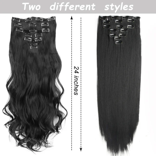 7Pcs/Set 16 Clips Hair Extension Black Long Straight Natural Hair Ombre Hairpiece Heat Resistant Fiber For Women Hairstyle - Image 2