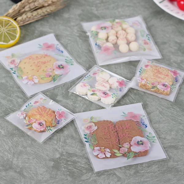 100pcs/lot Plastic Bags Thank you Flower Self-Adhesive Bags for Homemade Cookie Party Gifts Bag DIY Jewelry Packaging Bag - Image 5