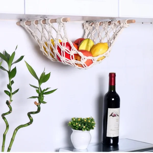 Macrame Handwoven Fruit Hammock Banana Holder Boho Cotton Rope Hanging Net Basket Home Kitchen Under Cabinet - Image 3