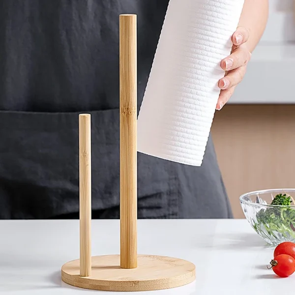 Kitchen Wooden Roll Paper Towel Holder Bathroom Tissue Vertical Stand Disposable Paper Pot Kitchen Toilet Storage Accessories - Image 2