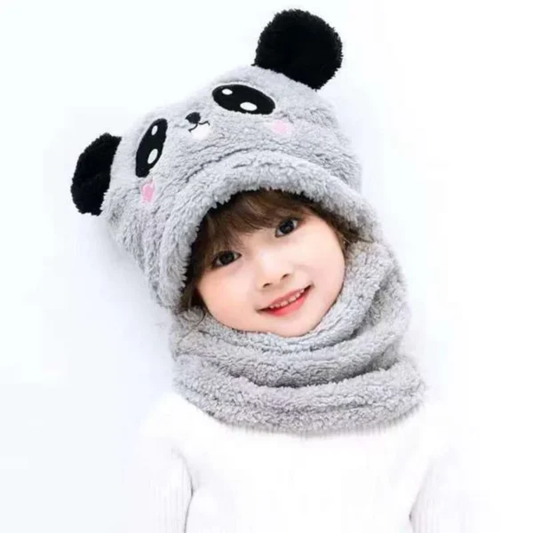 Fashionable Autumn and Winter Cute Childrens Cartoon Scarf Hat Two Piece Set Double Layer Wool Warm Boys and Girls Hat - Image 3