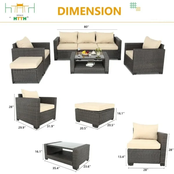 7 Pieces Patio Furniture Sets Outdoor Rattan Wicker Conversation Sofa Garden Sectional Sets With Washable Garden Furniture Sets - Image 4