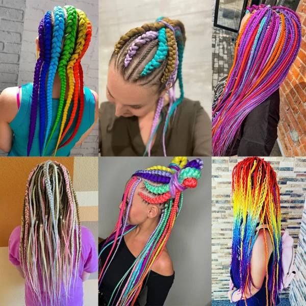 Colorful Hair for Braids Synthetic Braiding Hair Extensions for Girls Jumbo Braid Hair for Crochet Box Expression Braiding Hair - Image 5