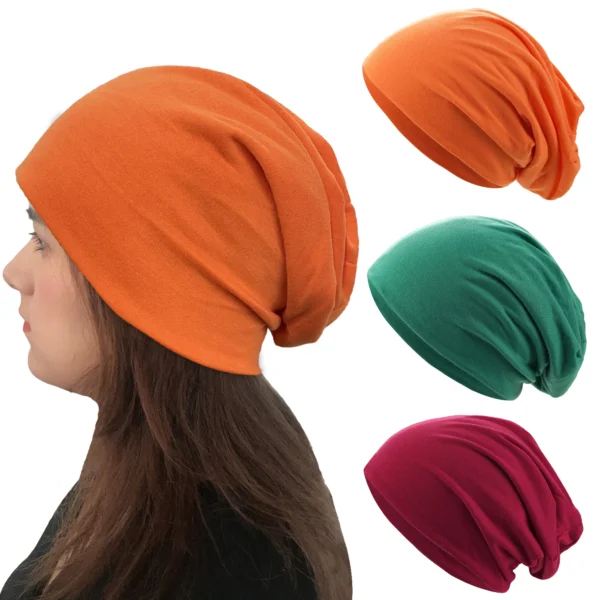 1Pack Solid Color Unisex Men Women Slouchy Beanie Hip-Hop Soft Cotton Cap Lightweight Running Beanie Adult Dwarf Hat - Image 2