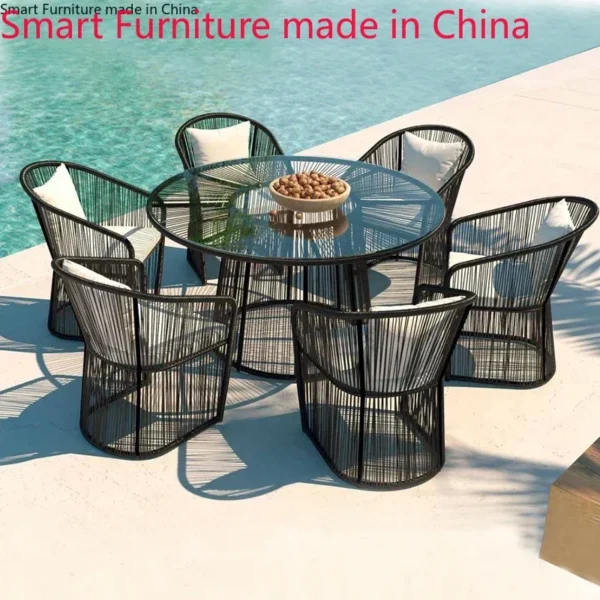 Outdoor table and chair courtyard rattan chair balcony tea table combination outdoor small table and chair three-piece set - Image 2