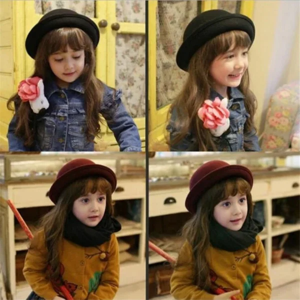 Fashion Winter Hat Fedora Vintage Women Children Trendy Wool Felt Bowler Derby Floppy Hats For Girls Women - Image 2