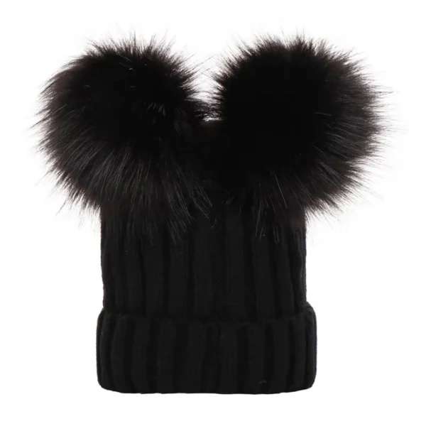 Winter Women Beanie Hats Faux Fur Ball Mother Kids Hats for Girls Boys Warm Knitted Bobbles Woman Cap Teenager Grils Beanies - Image 5