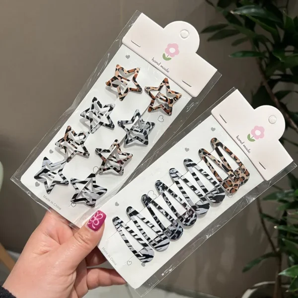 8pcs/set Leopard Print Hair Clips for Women Girls Vintage Geometric Star BB Clips Bangs Hairpins Barrettes Hair Accessories Set - Image 2