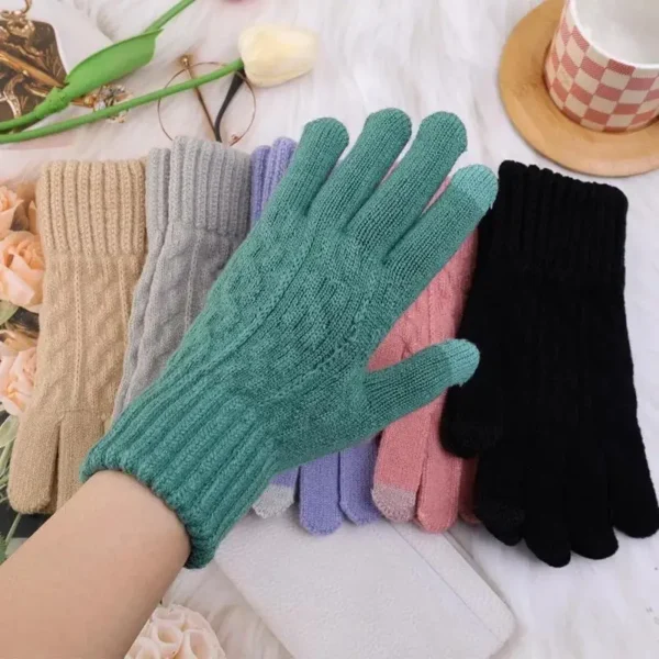 New Men's Warm Full Finger Gloves Winter Touchscreen Plus Fleece Gloves Woman Thickening Wool Knitted Cycling Driving Gloves - Image 6