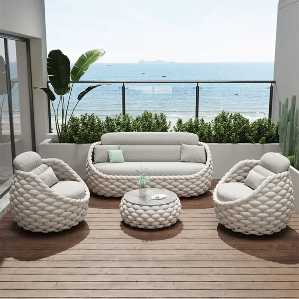 Fulin Modern luxury design aluminum outdoor furniture set outdoor lounge furniture, wicker outdoor furniture - Image 6