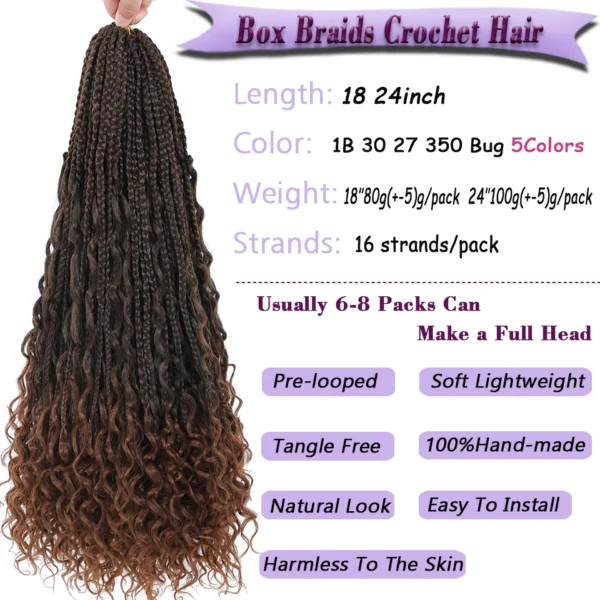 1-6 Packs Boho Box Braids Crochet Hair 18 24 Inch Bohomian Braids Crochet Hair Goddess Box Braids Braiding Hair For Black Women - Image 2