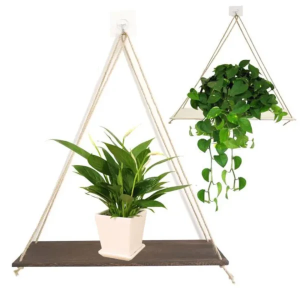 1PCS Wall decoration hanging rope flower pot storage rack wall hanging wooden storage rack, hanging decoration, home decoration - Image 5