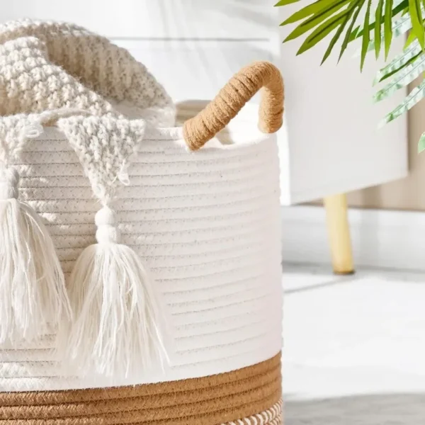 New Eco Friendly Products Cotton Rope Woven Blanket Basket for Baby Laundry Basket Cotton Rope Living Room Storage Basket - Image 4