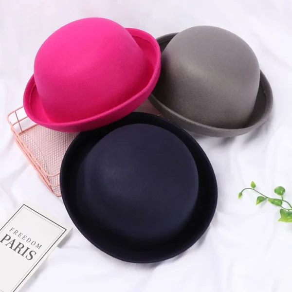 Spring Summer Vintage British Jazz Curling Top Hat Retro Fedoras Hats for Women Couple Ball Cap Curling Round Top Hat - Image 2