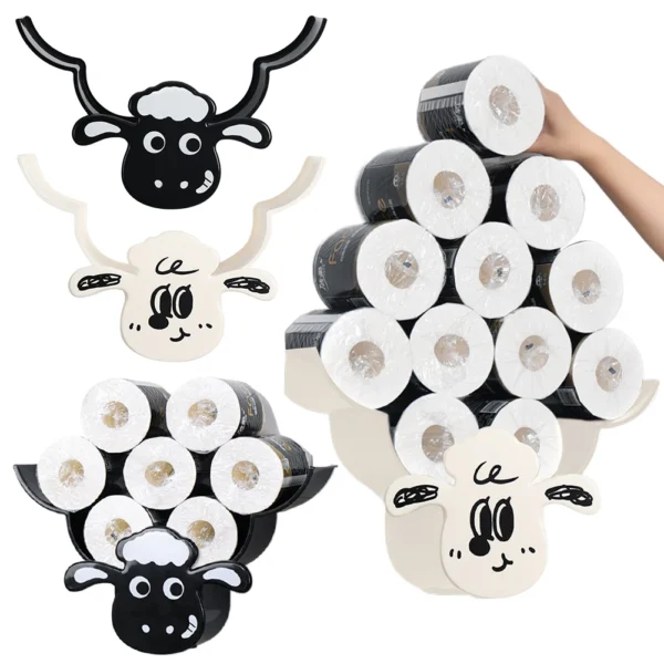 Steel Toilet Paper Holder Bathroom Wall Decoration Moun Kitchen Paper Shelf Storage Sheep Owl Towel Roll Shelf Home Accessories - Image 3