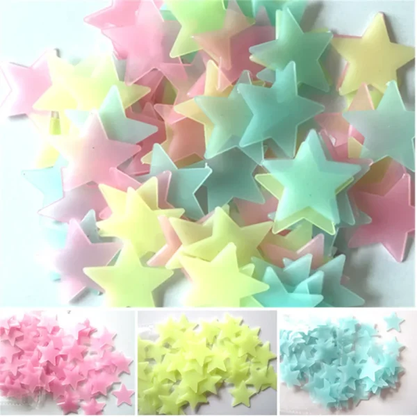 100pcs Fluorescent Glow in the Dark Stars Wall Stickers for Kids Rooms Decoration Livingroom Baby Bedroom Ceiling Home Decor - Image 2