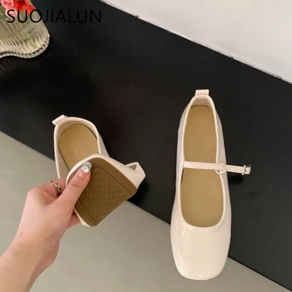 SUOJIALUN 2023 Summer New Women Mary Jane Shoes Soft Casual  Outdoor Dress Flat Ballet Shoes Round Toe Shallow Slip On Flats - Image 4