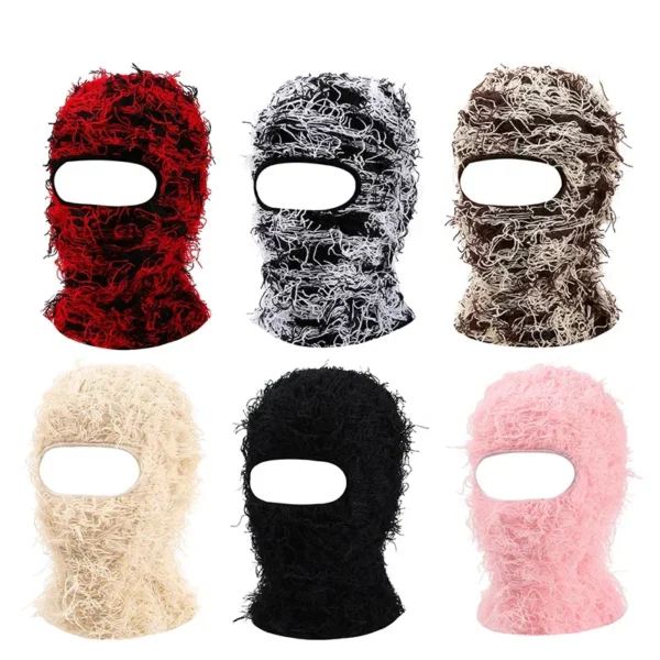 2024 New Hip Hop Balaclava Distressed Knitted Caps Full Face Ski Mask Women Outdoor Camouflage Fuzzy Ski Balaclava Beanies Hat - Image 2